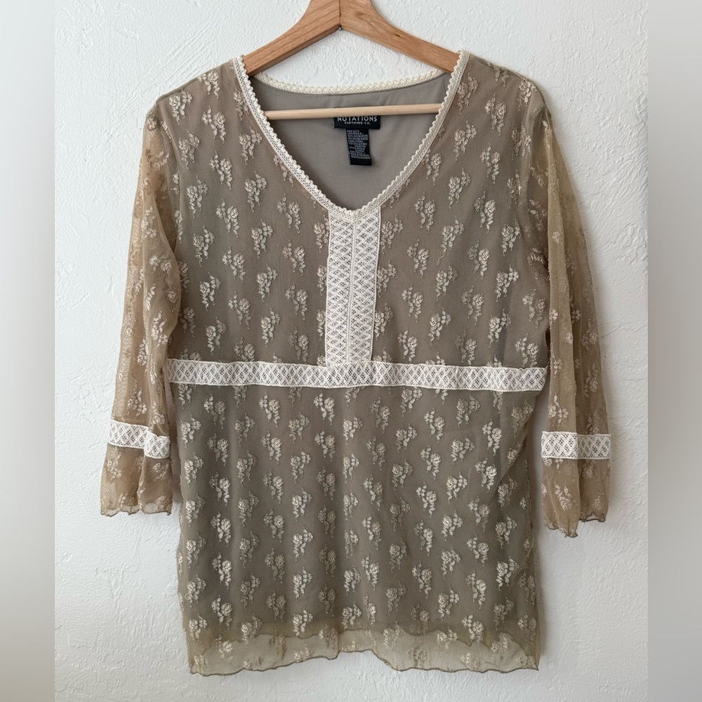 Vintage y2k lace green and white romantic top
